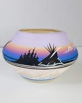 Navajo Vase 4.5&quot; Planter Bowl Native American Signed Vonda Hand Painted Vintage - $21.78