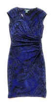 New Lauren Ralph Lauren Women&#39;s Printed Faux Wrap Sheath Dress Navy Mult... - $79.19