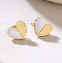 Yellow Gold Plated 925 Sterling Silver MOP Heart Stud Earrings Jewelry F... - $975.75 MXN