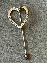 Vintage Etched Goldtone Open Heart Lapel or Hat Stick Pin – 2 x 0.75 inches – - £7.63 GBP