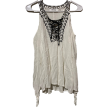 Do+Be Tank Top Women&#39;s M Ivory Solid Sleeveless Lace Up V Neck Waterfall... - £11.86 GBP