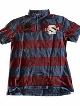 Arizona Jean Co Boys XL Red Navy Stripe SS Cotton 1/4 Button Polo Shirt - $5.94
