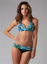 NWT GOTTEX bikini swimsuit 6 Israel halter top roll-down bottoms 2 PC black - £48.07 GBP