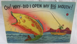Comic Color Postcard Fish Series 332 Oh! Why Did I Open My Big Mouth Bas... - $2.96