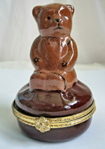 Silvestri Brown Teddy Bear Shaped Hinged Ring Trinket Box China 4&quot; - $412.77 MXN