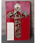 Christmas Cross Nativity Scene Wall Hanging Golden Resin R. Fogle Dickso... - $23.13