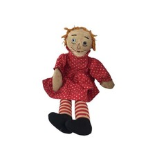Vintage Raggedy Ann Cloth Rag Doll Handmade Primitive 21&quot; Cotton Striped Legs U9 - £22.14 GBP