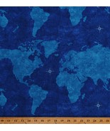 Cotton World Maps Compasses Land Oceans Seas States Fabric Print by Yard... - €10,38 EUR