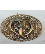 Vintage Art Nouveau Filigree WOMAN Painted Jewelry Brooch Pin Oval 2.25&quot; - £31.11 GBP