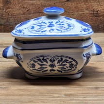 Chinese Canton Chinoiserie Blue &amp; White 7&quot; x 5&quot; Covered Dish - MINT - £27.08 GBP