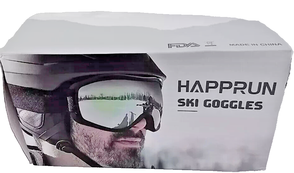 Happrun Ski Goggles Anti Fog 100% UV Protection Snow Ski Goggles ~ Black ~ New