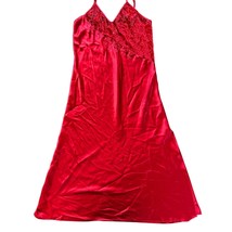 LA Intimates Women&#39;s Lingerie Red Satin Nightgown With Velvet Floral Bur... - £15.81 GBP