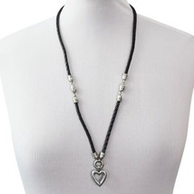 Brighton Silver Heart Pendent Necklace Black Braid - £25.57 GBP