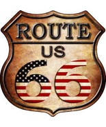 Route 66 American Flag Metal Novelty Highway Shield Sign - £17.54 GBP