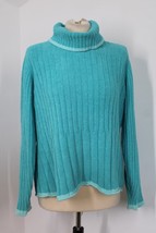 J Jill L Blue Ribbed Chenille Soft Turtleneck Sweater - £20.54 GBP