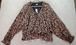 American Eagle Outfitters Blouse Top Womens XL Multi Floral Metalic Sheer Sleeve - £21.82 GBP