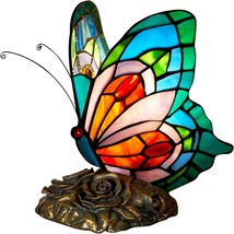 Bedside Table Lamp Led Tiffany Blue Fairy Stained Glass Shade On Off Switch Desk - £100.67 GBP