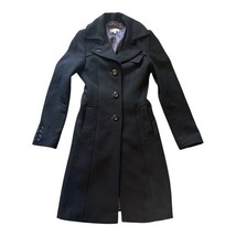 Vintage WE Black Wool Blend Belted Long Coat UK Size M Fitted Tailored Trench image 2