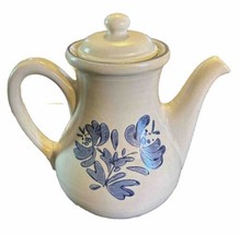 Pfaltzgraff Yorktowne Stoneware Coffee Teapot Blue White Flower 9&quot; USA 7-490  - £14.78 GBP