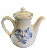 Pfaltzgraff Yorktowne Stoneware Coffee Teapot Blue White Flower 9&quot; USA 7... - £14.04 GBP