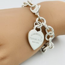 Return to Tiffany & Co Heart Tag Charm Bracelet in Sterling Silver with Blue Box - £299.75 GBP