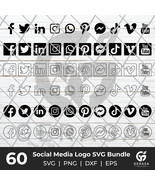 Social Media Logo SVG Bundle, Social Media Icons, Social Media Bundle, C... - $37.28 MXN