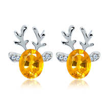 Yellow Crystal &amp; Cubic Zirconia Reindeer Oval Stud Earrings - £9.77 GBP