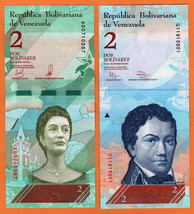VENEZUELA 2012 &amp; 2018 UNC Set 2x2 Bolivares Banknotes Paper Money Bill P- 88,101 - £0.98 GBP