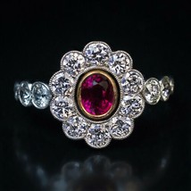 2.30CT Ruby &amp; Simulated Diamond Vintage Engagement Ring 14K Gold Plated Silver - £83.46 GBP