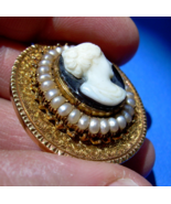 Antique Memento mori Brooch Victorian 14k Gold Deco Pendant Onyx Cameo P... - $3,605.25