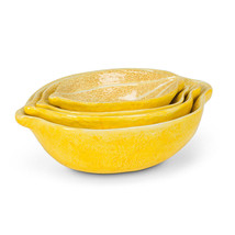 Lemon Shaped Nesting Serving Bowls Set of 4 Small Yellow Ceramic Citrus Pattern - £28.84 GBP