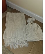 Talbot’s Ivory Hat &amp; Scarf Set Cotton Blend Cable Knit Women Business Cl... - $16.82