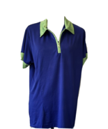 Ladys Poly Polo, Dark Blue with Lime Green Collar and Cuffs, XL, Fitted - $19.21 CAD