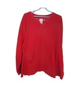 Red Ribbed Enchanted Sz 26/28W knit Top front pocket cotton blend long s... - $7.19