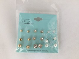 9 Pairs/set Crystal Simulated Pearl Stud Earrings Piercing Gold Earrings - £7.52 GBP