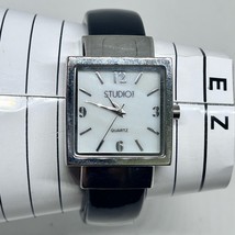 Studio Silver Tone Square Mother Pearl Dial St. Steel Women’s Watch New Battery - $24.25