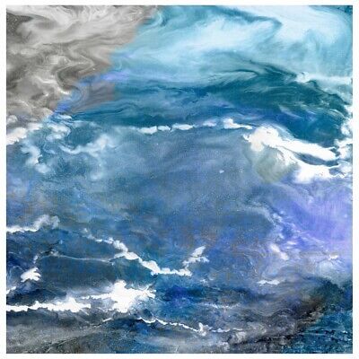 Primary image for 38 x 38 in. Blue Glistening Tide B Abstract Frameless Tempered Glass Panel Conte