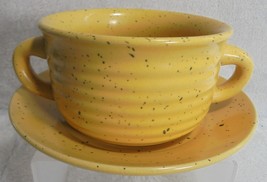 Set of 2 Speckled Soup Bowl and Matching Plate Pottery Stoneware Yellow Black - £14.98 GBP