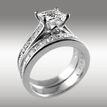 3.22Ct Princess Cut Moissanite Engagement Ring Wedding Band 14K Solid White Gold - £643.54 GBP