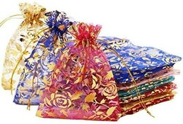 10 Rose Organza Gift Bags Jewelry Drawstring Sack Sheer Party Favors Assorted - £5.46 GBP