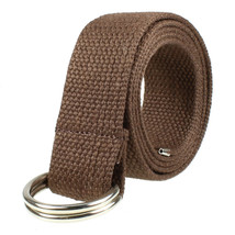 D Ring Belt Silver Canvas Web Buckle Military Style Men &amp; Women Coffee - $13.50