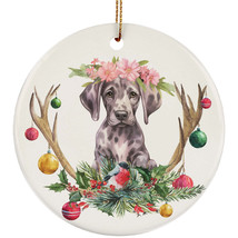 Funny Great Dane Puppy Dog Deer Anlters Christmas Ornament Ceramic Gift Decor - £11.93 GBP