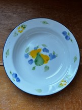 April Cornell Marked White Enamel w Green Yellow Pears &amp; Blue Plums Cere... - £7.46 GBP