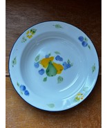 April Cornell Marked White Enamel w Green Yellow Pears &amp; Blue Plums Cere... - £7.43 GBP