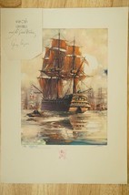 Vintage Art Colored Print The ALFRED Flagship Americas First Navy by Al Mettel - £27.32 GBP