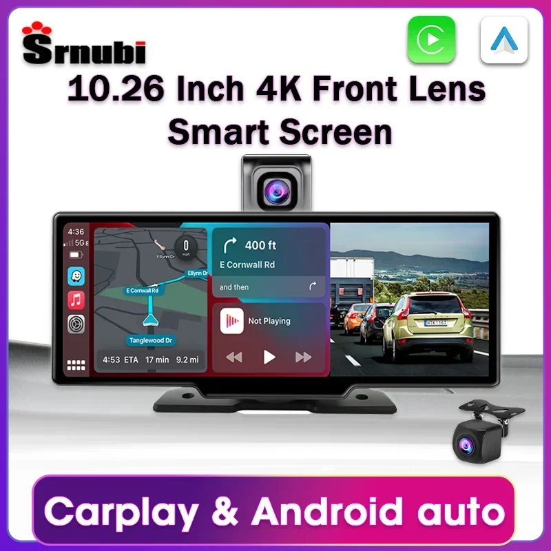 10.26&quot; Dash Cam Carplay Android Auto 4K DVR Rearview Camera Wifi GPS Navigation - £100.24 GBP+