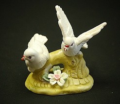 Vintage Two Doves on Tree Branch Bisque Figurine Wedding Topper Home She... - £7.78 GBP