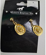 Cowboy Hat Goldtone &amp; Clear stone Earrings Country Western New  - €11,78 EUR