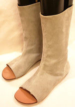 Vicini Italy Mid-Calf Peep Toe Flat Boots Sz- EU39/US~9 Light Gray Leath... - £70.51 GBP