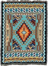 72x54 Southwest Blue Brown Geometric Native American Tapestry Throw Blanket - £50.77 GBP